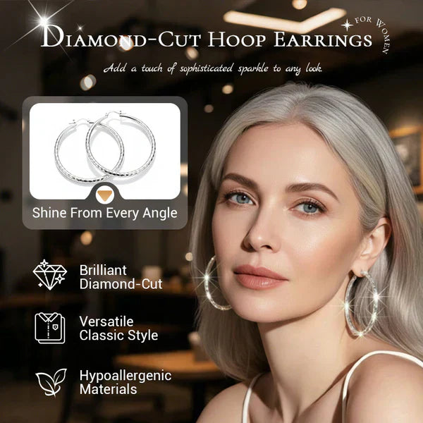 🎉 BUY 1 GET 1 FREE 🎁 Diamond-Cut Hoop Earrings for Women – Elegant, Sparkling 💎