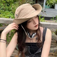 Hiking Outdoor Hat, New Unisex Mountaineering Sun Protection Bucket Hat, Outdoor Quick-Dry Drawstring Cap, Travel Outdoor Bucket Hat, Fishing Hat, Windproof with Random Style Button and Drawstring