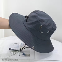 Hiking Outdoor Hat, New Unisex Mountaineering Sun Protection Bucket Hat, Outdoor Quick-Dry Drawstring Cap, Travel Outdoor Bucket Hat, Fishing Hat, Windproof with Random Style Button and Drawstring