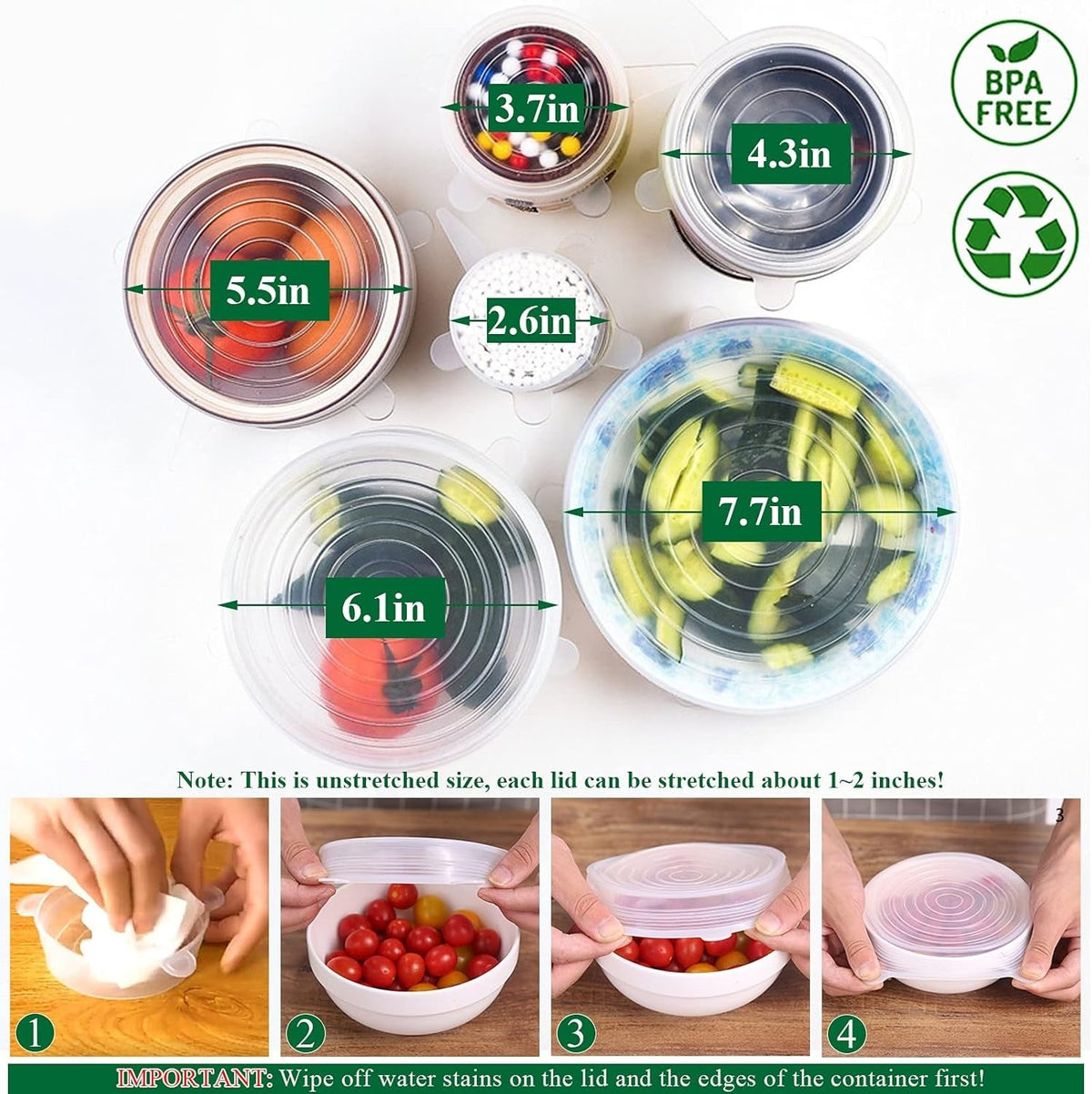 ECOCOVER - Stretchable Silicone Lids for Fresher Food Storage