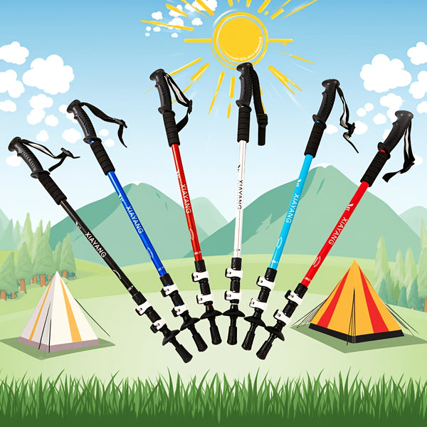 External Lock Trekking Pole Anti-Slip Lightweight Walking Stick Aluminum Alloy Telescopic Walking Stick Three Sections Adjustable Height Mountain Climbing Hiking Portable Unisex