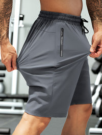 Men'S High-Elasticity Summer Shorts with Drawstring Waist And Zipper Pockets - Navy Blue, Casual Outdoor And Fitness Gear, Breathable Nylon-Spandex Blend, Ideal for Gym, Hiking And Daily Wear, Outdoor Shorts|Drawstring Shorts|Durable Shorts