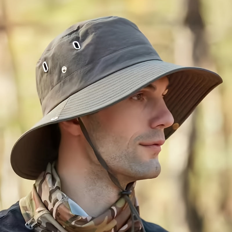 Hiking Outdoor Hat, New Unisex Mountaineering Sun Protection Bucket Hat, Outdoor Quick-Dry Drawstring Cap, Travel Outdoor Bucket Hat, Fishing Hat, Windproof with Random Style Button and Drawstring