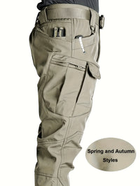 Spring/Autumn Style Men's Tactical Cargo Pants, Slightly Stretch Fabric, Soft and Breathable, Multi-Pocket, Suitable for Casual Outings, No Belt