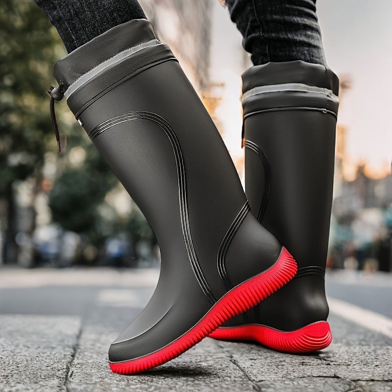 Men's Outdoor Rain Boots Work High Quality Shoes Rain Boots Home Use Long Water Shoes with Rope Mouth High Quality Shoes Daily Work Water Shoes Unisex Water Shoes Men's Soft Sole Outdoor Fishing Casual High Top Rain Boots Farm Work Water Shoes