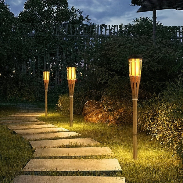 FLAMEGLOW – Solar Bamboo LED Lights for Outdoor Ambiance