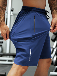 Men'S High-Elasticity Summer Shorts with Drawstring Waist And Zipper Pockets - Navy Blue, Casual Outdoor And Fitness Gear, Breathable Nylon-Spandex Blend, Ideal for Gym, Hiking And Daily Wear, Outdoor Shorts|Drawstring Shorts|Durable Shorts