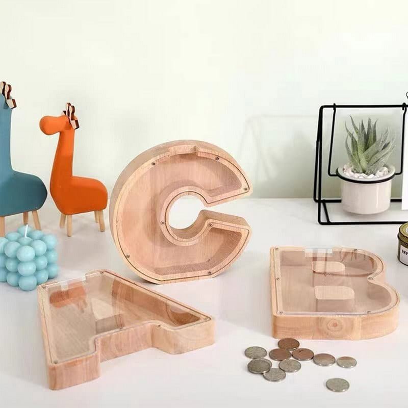 LETTRIVA - Wooden Letter Coin Bank for Visible Saving Progress