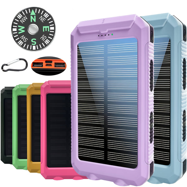 Portable Solar Mobile Phone Charger, Camping External Battery Charger For Mobile Phones, 2 USB/ LED Flashlights With Compass For Outdoor Activities, 20000mAh/40000mAh Portable Solar Power Bank