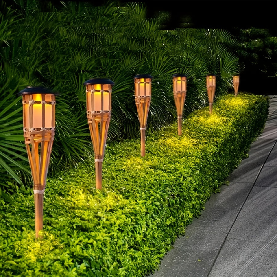 FLAMEGLOW - Solar Bamboo Flame Lights for Warm Outdoor Ambiance
