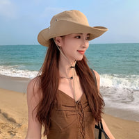 Hiking Outdoor Hat, New Unisex Mountaineering Sun Protection Bucket Hat, Outdoor Quick-Dry Drawstring Cap, Travel Outdoor Bucket Hat, Fishing Hat, Windproof with Random Style Button and Drawstring