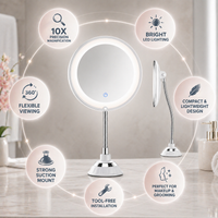 Espejo de baño con aumento y luz LED, brazo flexible