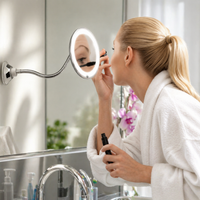 Espejo de baño con aumento y luz LED, brazo flexible