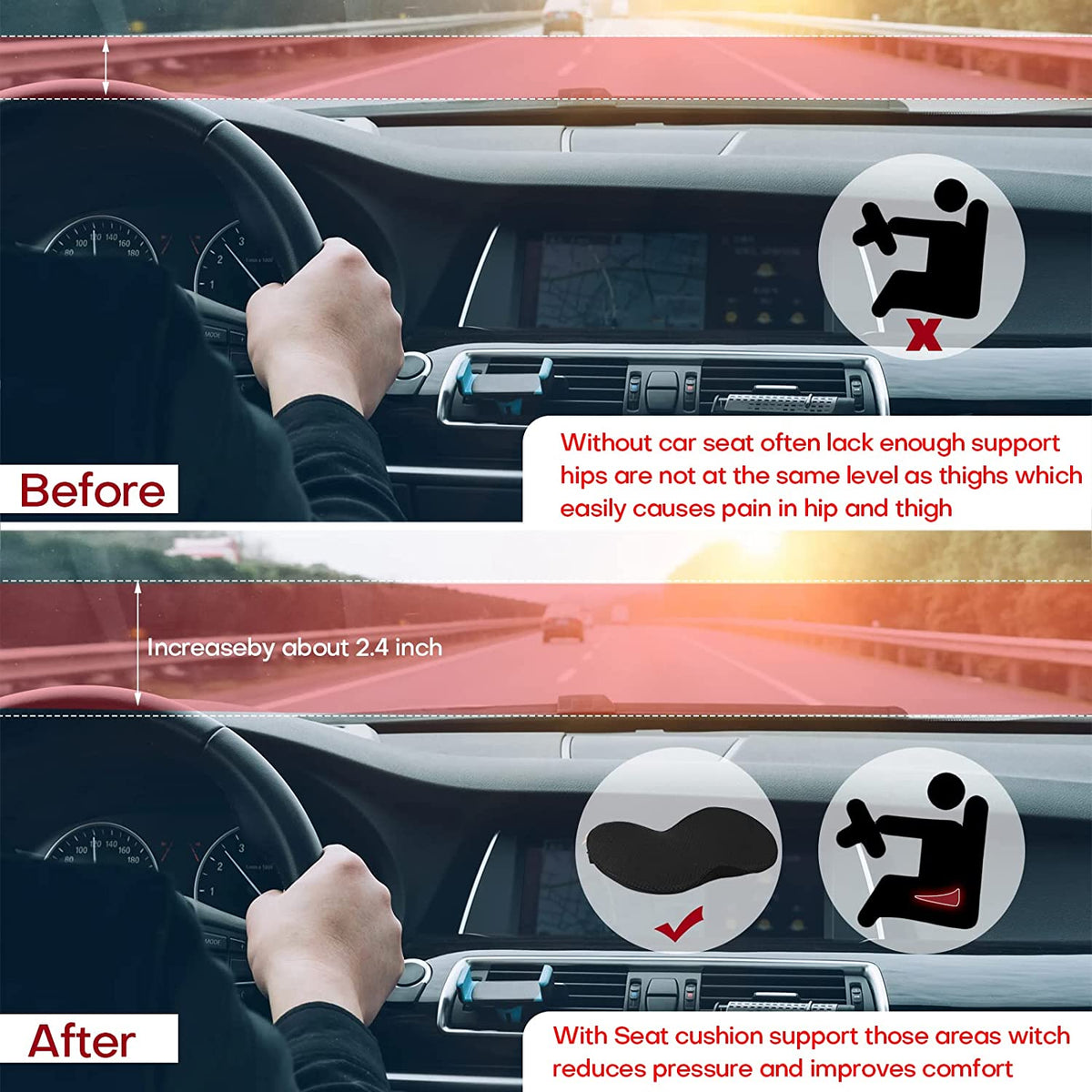 DRIVERLIFT - Memory Foam Car Seat Cushion for Improved Road Visibility