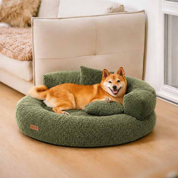 Luxe Diamond Velvet Removable Orthopedic Donut Dog Bed With Pillow - DreamNest