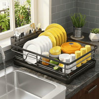 KITCHENDRY - Large dish drying rack with integrated drip tray designed for efficient drying, countertop protection, and organized kitchen storage
