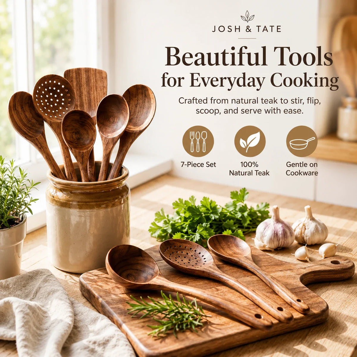TAVEROA - Teak Utensil Set for Scratch-Free Everyday Cooking