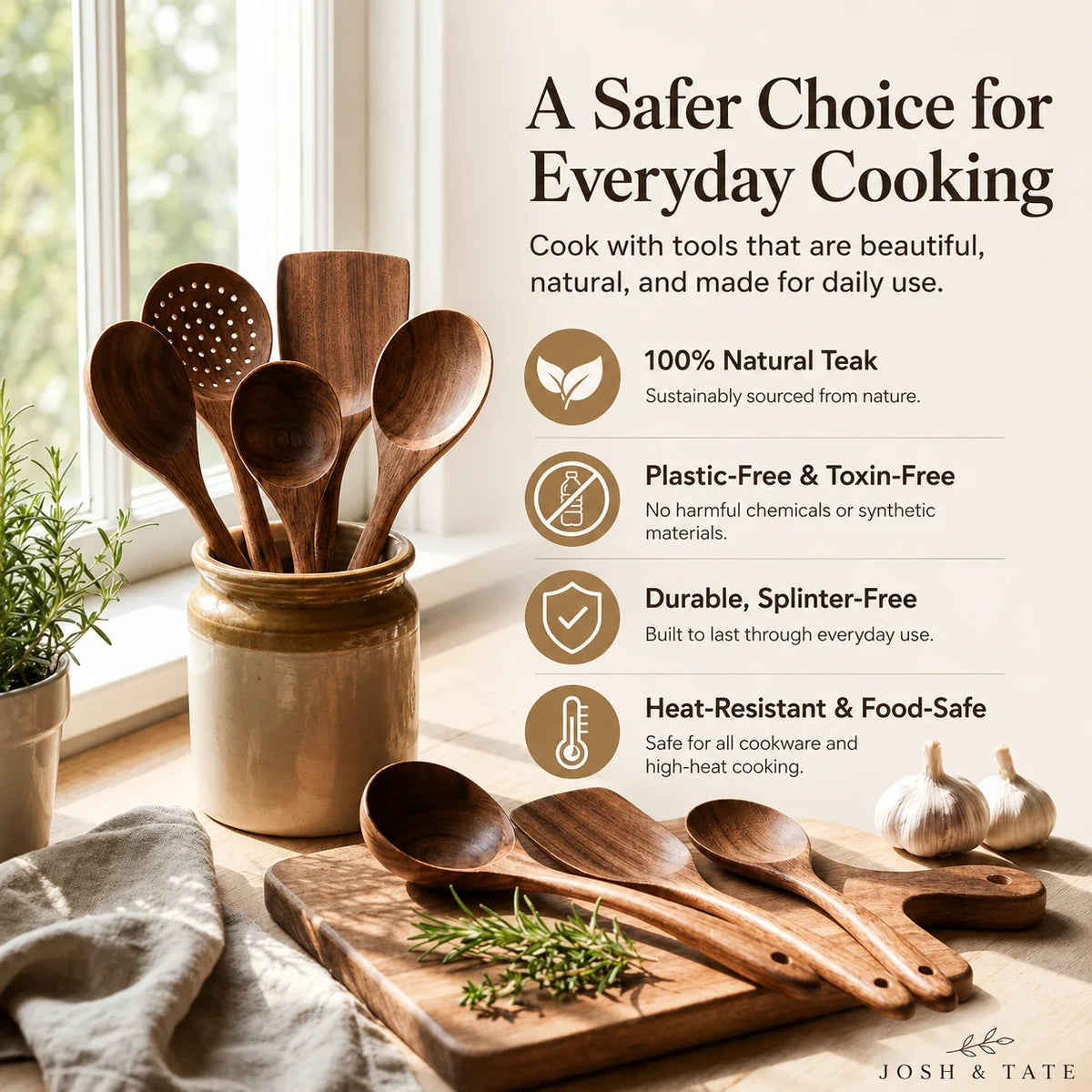 TAVEROA - Teak Utensil Set for Scratch-Free Everyday Cooking