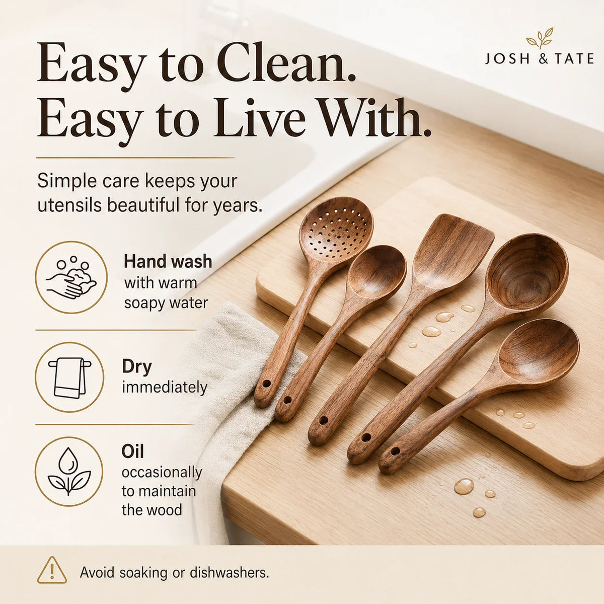 TAVEROA - Teak Utensil Set for Scratch-Free Everyday Cooking