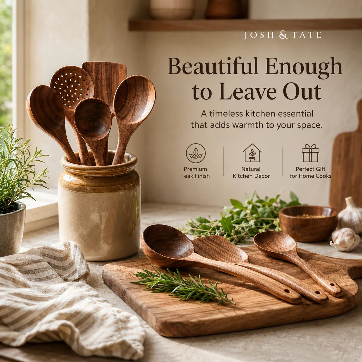TAVEROA - Teak Utensil Set for Scratch-Free Everyday Cooking