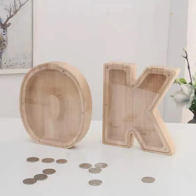 LETTRIVA - Wooden Letter Coin Bank for Visible Saving Progress