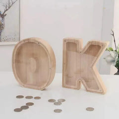 LETTRIVA - Wooden Letter Coin Bank for Visible Saving Progress