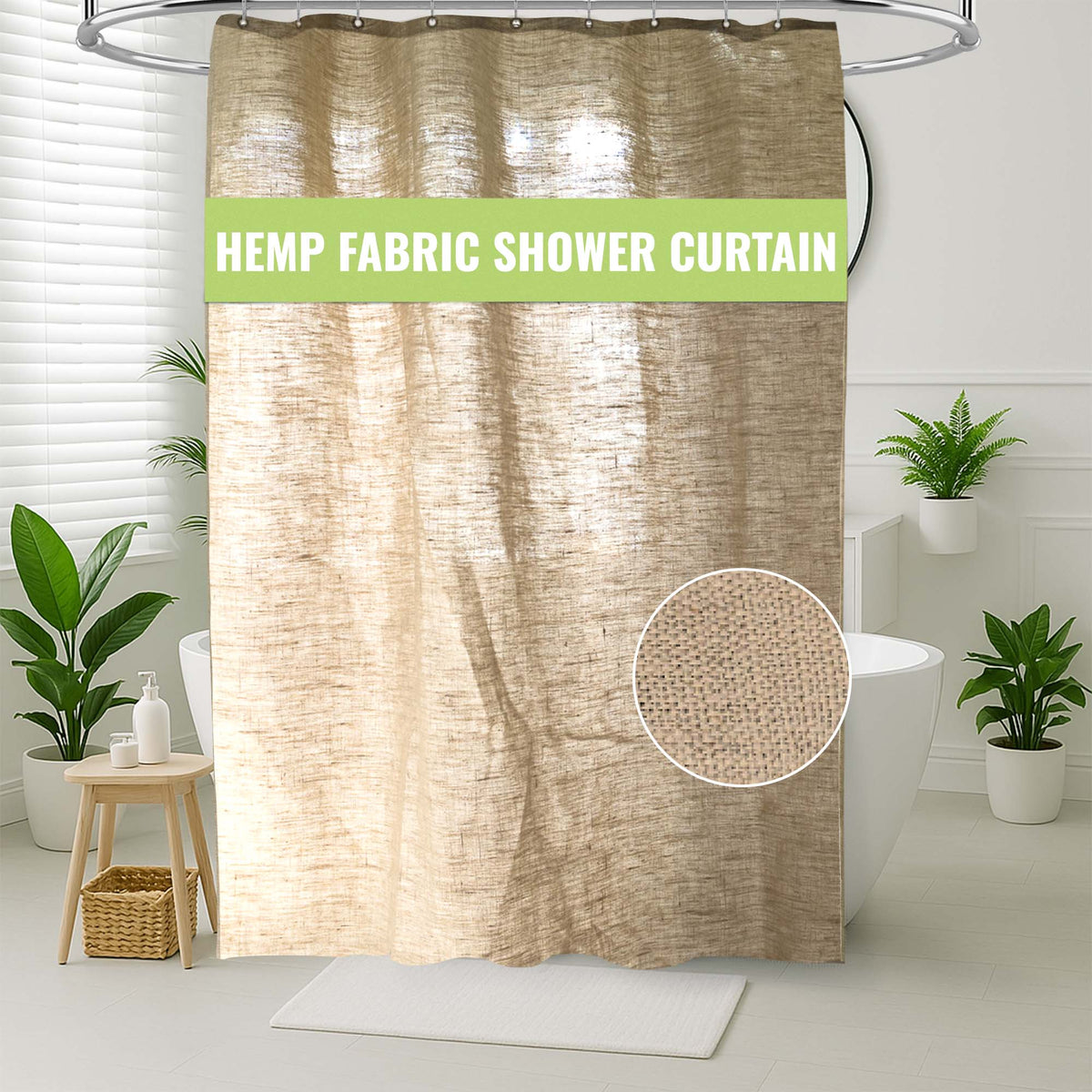 HEMVARA - Organic Hemp Shower Curtain for Liner-Free Bathing