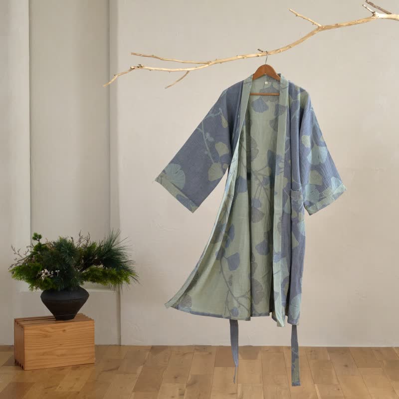 NATUREROBE - Reversible Cotton Gauze Kimono Robe for Breathable Comfort