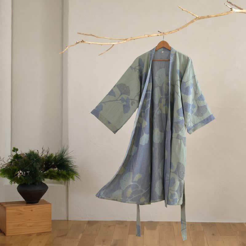 NATUREROBE - Reversible Cotton Gauze Kimono Robe for Breathable Comfort