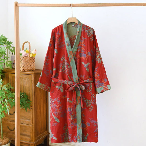 NATUREROBE - Organic cotton kimono bathrobe with breathable gauze fabric and reversible design for relaxed, everyday comfort and natural elegance