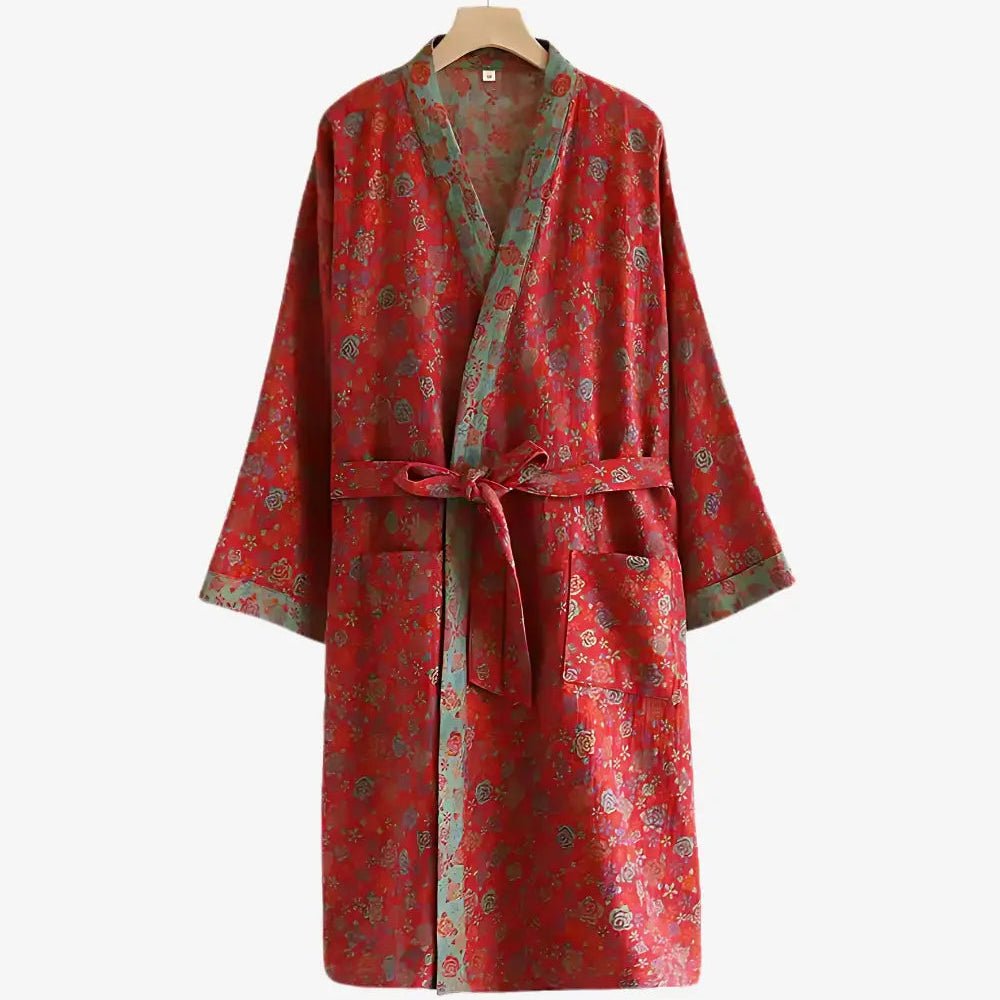 NATUREROBE - Reversible Cotton Gauze Kimono Robe for Breathable Comfort