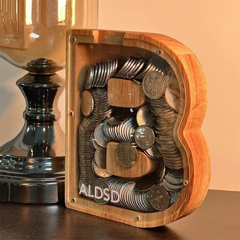 LETTRIVA - Wooden Letter Coin Bank for Visible Saving Progress