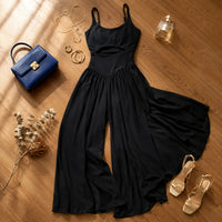 Florenza – Sleeveless Cutout Wide Leg Jumpsuit with Adjustable Back Tie