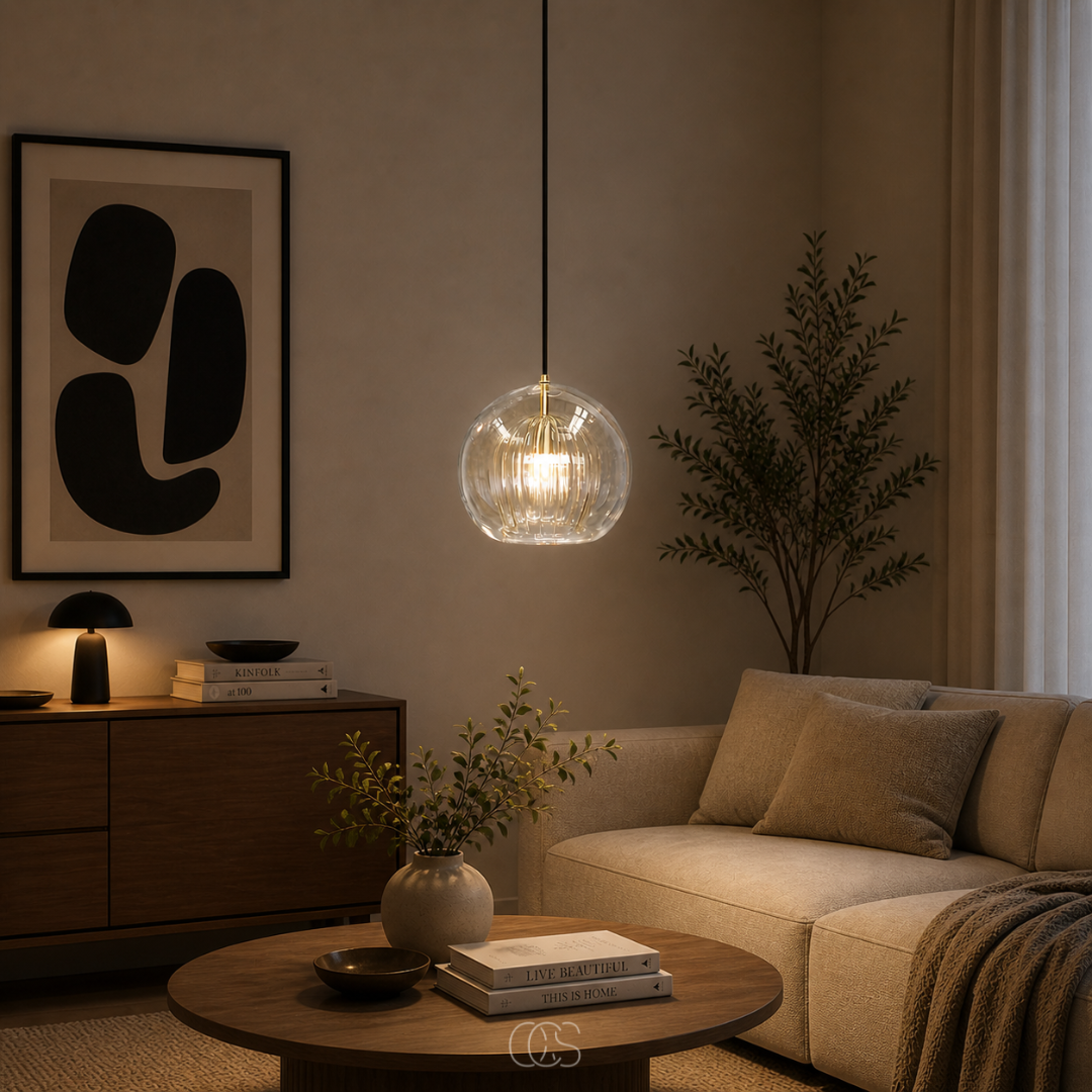 RIBELUNE - Sculptural Ribbed Glass Pendant Lamp for a Warm Focal Point