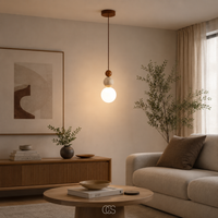OCS - globe Wabi-Sabi Travertijn Hanglamp - minimalistische designlamp met glazen bol