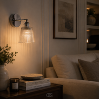 OCS - Klinky Luxe Vintage Wandlamp met Geribbeld Glas - Chroom/Nikkel Look