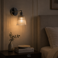 OCS - Klinky Luxe Vintage Wandlamp met Geribbeld Glas - Chroom/Nikkel Look