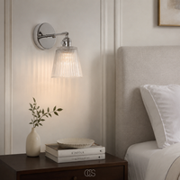 OCS - Klinky Luxe Vintage Wandlamp met Geribbeld Glas - Chroom/Nikkel Look