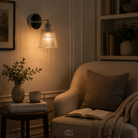 OCS - Klinky Luxe Vintage Wandlamp met Geribbeld Glas - Chroom/Nikkel Look