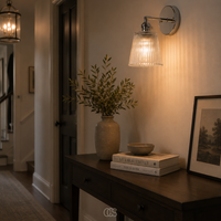 OCS - Klinky Luxe Vintage Wandlamp met Geribbeld Glas - Chroom/Nikkel Look