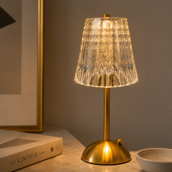 OCS - Blom LED Vintage draadloze Tafellamp - Luxe Kristallook met Gouden Frame