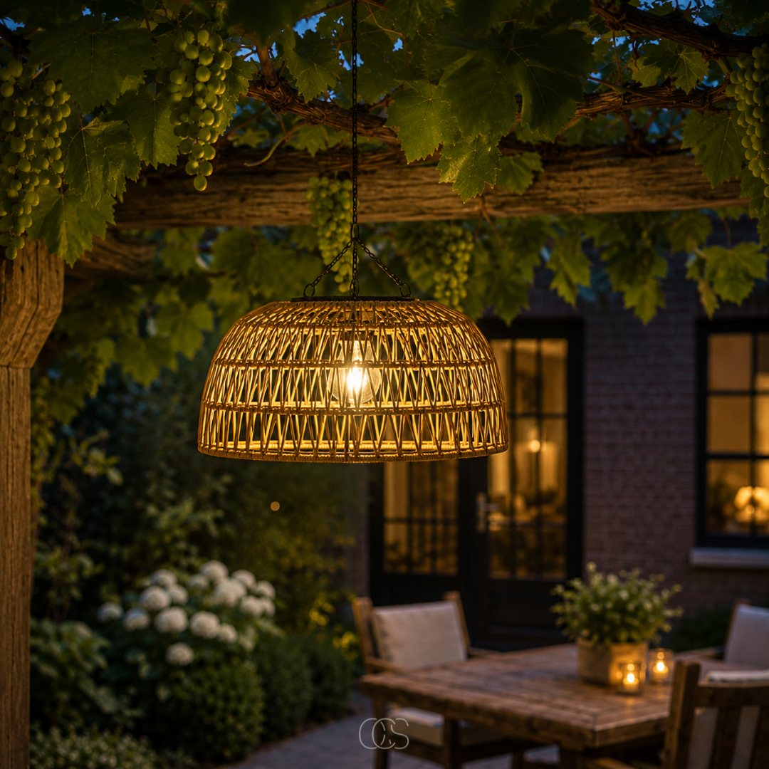 OCS - Solar Rotan Hanglamp - Draadloze Buitenlamp met Warm Sfeervol Licht