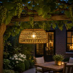 RAVILUNE - Solar Rattan Pendant Lamp for Warm Outdoor Ambience
