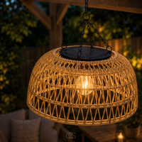 OCS - Solar Rotan Hanglamp - Draadloze Buitenlamp met Warm Sfeervol Licht