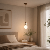 OCS - globe Wabi-Sabi Travertijn Hanglamp - minimalistische designlamp met glazen bol