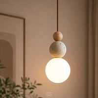 OCS - globe Wabi-Sabi Travertijn Hanglamp - minimalistische designlamp met glazen bol
