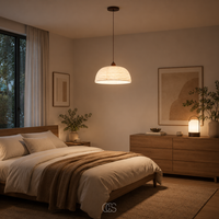 LIGNIVA - Statement Wood and Linen Pendant Lamp for Calming Light