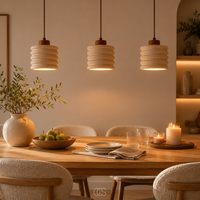 OCS - Kaishu Minimalistische Japandi Hanglamp - Travertijn & Walnoothout