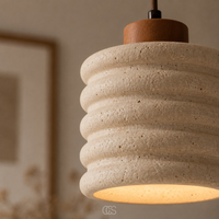 OCS - Kaishu Minimalistische Japandi Hanglamp - Travertijn & Walnoothout