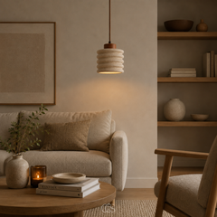 VELUNAR - Sculptural Travertine Pendant for Warm Ambient Light